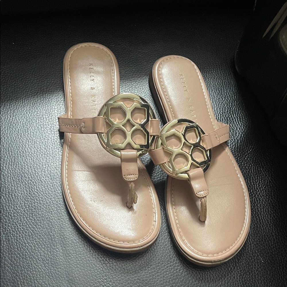 Kelly & Katie Beige Sandals with Gold Accent